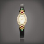 Mini Baignoire, Reference 1960 | A yellow gold, diamond and multi-gem-set wristwatch, Circa 2000 |卡地亞 | Mini Baignoire 型號1960 | 黃金鑲鑽石及多彩寶石腕錶，約2000年製