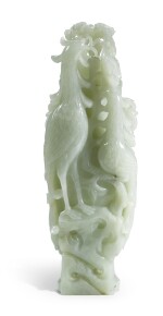 A CELADON JADE ‘PHOENIX’ VASE AND COVER | QING DYNASTY/ EARLY REPUBLICAN PERIOD [TWO ITEMS]