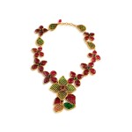 Frances Patiky Stein's Collection: Green and Red Gripoix Necklace, Gold Metal,  Circa 1971-1981