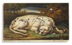AN ITALIAN MICROMOSAIC PLAQUE OF A HOUND, MAKER'S INITIALS F.C. PROBABLY FOR FILIPPO COPPHI, VATICAN WORKSHOPS, ROME, CIRCA 1800