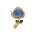 Gold, Sapphire, Emerald Diamond Clip-Brooch