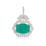 Emerald and diamond pendant/brooch combination