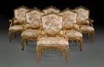 A SET OF SIX ITALIAN GILTWOOD AND POLYCHROME PAINTED ARMCHAIRS, GENOA, CIRCA 1750
