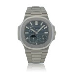 'Geneva Seal' Nautilus, ref. 5712/1A-001 Stainless steel wristwatch with date, moon phases, power reserve indication and bracelet Circa 2006 | 百達翡麗 | 5712/1A-001型號「'Geneva Seal' Nautilus」精鋼鍊帶腕錶備日期、月相及動力儲存顯示，年份約2006