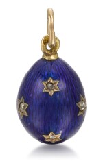 A Fabergé jewelled gold and guilloché enamel egg pendant, workmaster August Holmström, St Petersburg, circa 1900