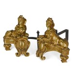  A PAIR OF RÉGENCE STYLE GILT-BRONZE CHENETS, AFTER THE MODEL BY NICOLAS COUSTOU, CIRCA 1890