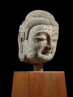 An important and very rare sandstone head of Buddha, Sui - Tang dynasty | 隋至唐 砂岩石雕佛首