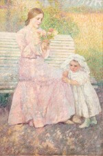 Mère et enfant sur un banc