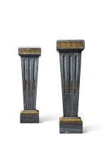 A pair of Louis XVI style gilt-bronze mounted grey marble pedestals, late 19th century