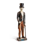 AMERICAN CARVED AND POLYCHROME PAINT-DECORATED WOOD FOLK SCULPTURE OF A MAN WITH A TOP HAT, LATE 19TH CENTURY