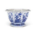 A blue and white octagonal jardinière, Qing dynasty, Qianlong period