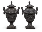 A PAIR OF LOUIS XVI STYLE PATINATED BRONZE URNS AND COVERS, AFTER CLODION, CIRCA 1900