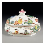 AN EARLY MEISSEN DUTCH-DECORATED OCTAGONAL SUGAR BOX AND COVER THE PORCELAIN CIRCA 1720-25, THE DECORATION CIRCA 1730-35