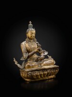 A large gilt copper repoussé and gilt copper alloy figure of Vajrasattva Tibet, 18th century | 西藏 十八世紀 鎏金銅合金金剛薩埵坐像