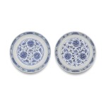 Two blue and white 'lotus' saucer dishes Marks and period of Guangxu  | 清光緒 青花纏枝蓮紋盤一組兩件 《大清光緒年製》款