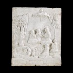 A carved and inscribed marble Buddhist panel, Tang dynasty | 唐 大理石雕釋迦牟尼佛廣嚴城講經圖畫像石