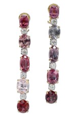 PAIR OF SPINEL AND DIAMOND PENDENT EARRINGS | 尖晶石 配 鑽石 吊耳環一對