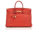 BIRKIN 40 GERANIUM COLOUR IN CLEMENCE LEATHER WITH GOLD HARDWARE. HERMÈS, 2006 