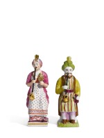 Two porcelain figures, Noviy Brothers Factory, Kuzayevo, early 19th century