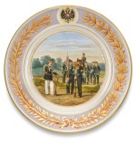 A porcelain military plate, Imperial Porcelain Factory, St Petersburg, period of Alexander II, 1875