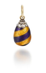 A Fabergé jewelled gold and guilloché enamel egg pendant in the racing colours of Leopold de Rothschild, workmaster August Hollming, St Petersburg, circa 1910
