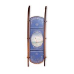 FINE CHILD'S BLUE AND POLYCHROME PAINT-DECORATED WOOD SLED, AMERICA, CIRCA 1880