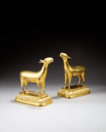 A pair of gilt-copper deer figures, Qing dynasty, 18th century | 清十八世紀 銅鎏金鹿像一對