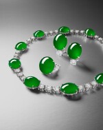 A Highly Rare and Important 'Imperial Green' Jadeite and Diamond Parure | 極珍罕及重要 天然「帝王綠」翡翠 配 鑽石套裝