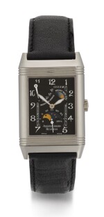 JAEGER LECOULTRE | REVERSO NIGHT AND DAY, REFERENCE 270.3.63, WHITE GOLD REVERSIBLE RECTANGULAR WRISTWATCH WITH MOON-PHASES, POWER-RESERVE AND DAY/NIGHT INDICATION, CIRCA 2000