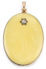 A large Fabergé jewelled gold and guilloché enamel locket, workmaster Henrik Wigström, St Petersburg, 1904