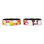 Set of Two Printed Wide Enamel Bracelet Size PM (65): "Capitales" and "Optique Chaine D'Ancre"