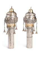 A PAIR OF PARCEL-GILT SILVER TORAH FINIALS, MIDDLE EASTERN OR POSSIBLY CAUCASIAN, THIRD QUARTER 19TH CENTURY