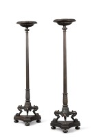 A PAIR OF REGENCY PATINATED BRONZE TORCHÈRES, CIRCA 1810, IN THE MANNER OF THOMAS HOPE