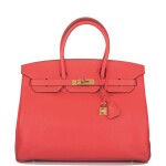 Hermès Rouge Pivoine Birkin 35cm of Clemence Leather with Gold Hardware