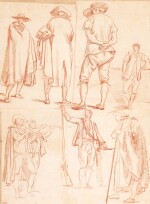 Four separate sheets of figure studies, mounted on an album page