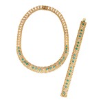 GOLD, TURQUOISE AND DIAMOND NECKLACE AND BRACELET, VAN CLEEF & ARPELS, FRANCE