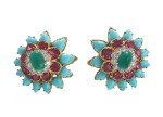 DAVID WEBB | PAIR OF TURQUOISE, EMERALD, RUBY AND DIAMOND EARRINGS