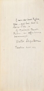 SEGALEN, Victor. Stèles. 1912. Ais de bois. 1/82 ex., avec envoi à son ami médecin le docteur Emile Robin.