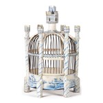  A CONTINENTAL TIN-GLAZED EARTHENWARE BLUE AND WHITE BIRDCAGE, LATE 19TH/EARLY 20TH CENTURY