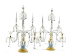 A pair of George III cut-glass and gilt-bronze mounted blue jasper Wedgwood porcelain two-light candelabra, late 18th century