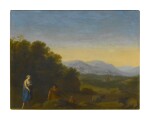 Sold Without Reserve | CIRCLE OF CORNELIS VAN POELENBURGH | ROLLING LANDSCAPE WITH SHEPHERDS AND CATTLE