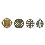 A group of 4 copper-alloy 'Buddhist emblem' thogchags, Tibet, 12th - 15th century 十二至十五世紀 西藏 佛教紋飾天鐵一組四件