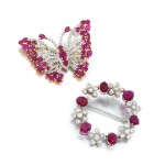 Deux broches rubis et diamants | Two ruby and diamond brooches