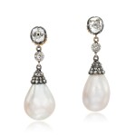 Natural pearl and diamond earrings, circa 1810s