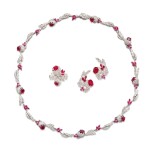 Ruby, Pink Sapphire and Diamond Parure | 紅寶石 配 粉紅色剛玉 及  鑽石 項鏈, 戒指 及 耳環套裝