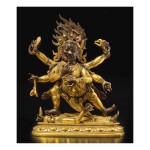 A gilt copper alloy figure of Shadbhuja Mahakala, Qing dynasty, 18th century | 清十八世紀 銅鎏金大力王紅瑪哈嘎啦像