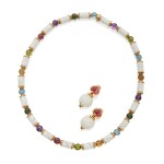 Gem-Set and Porcelain 'Chandra' Necklace and Pair of Earclips
