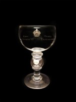 An engraved glass coin goblet celebrating the coronation of King George VI and Queen Elizabeth, 1937