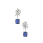 Pair of sapphire and diamond pendent earrings | 藍寶石配鑽石耳墜一對