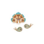 GEM-SET AND DIAMOND CLIP-BROOCH, DAVID WEBB, AND PAIR OF EARCLIPS, CARTIER